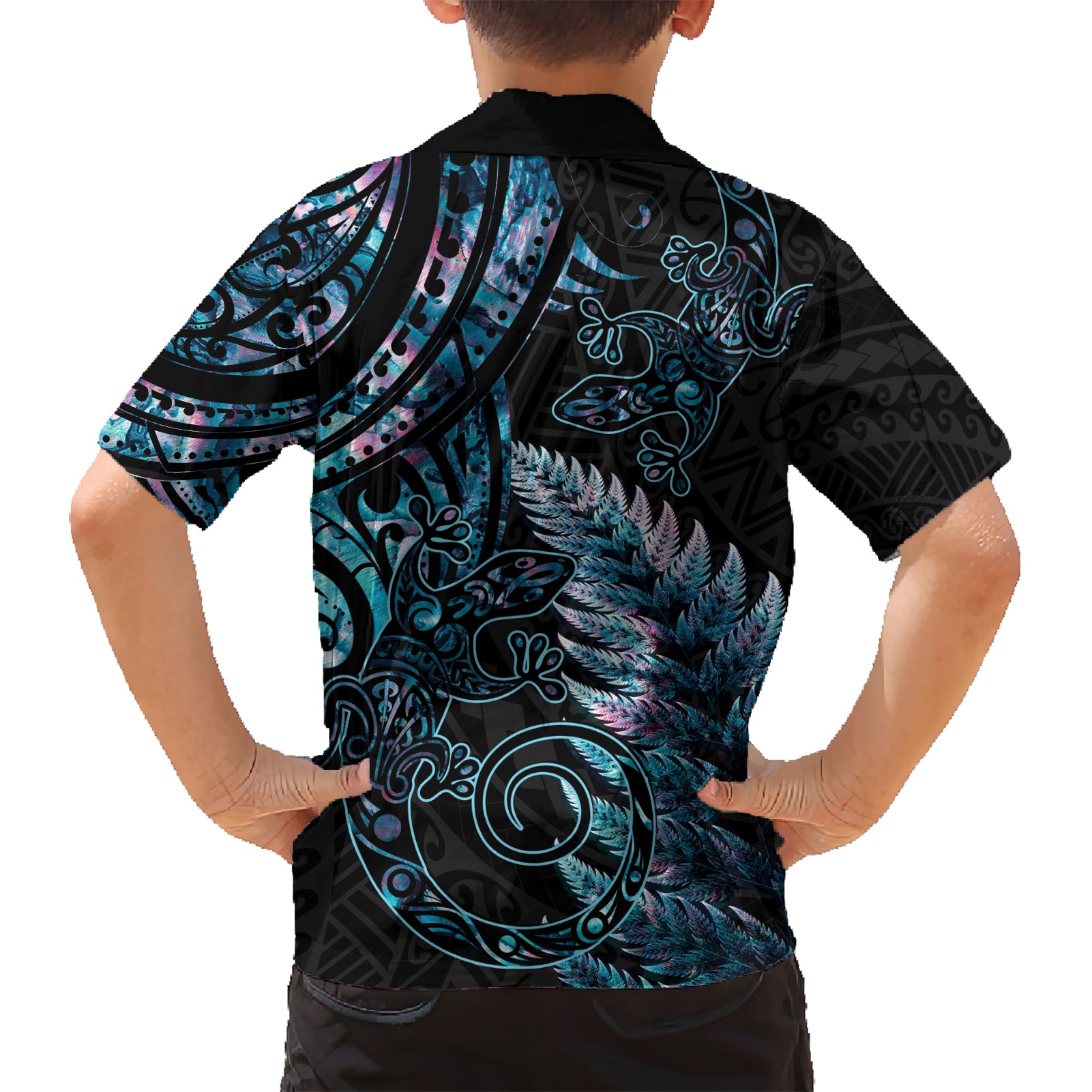 New Zealand Lizard Hawaiian Shirt Silver Fern Aotearoa Maori With Paua Shell - Vibe Hoodie Shop