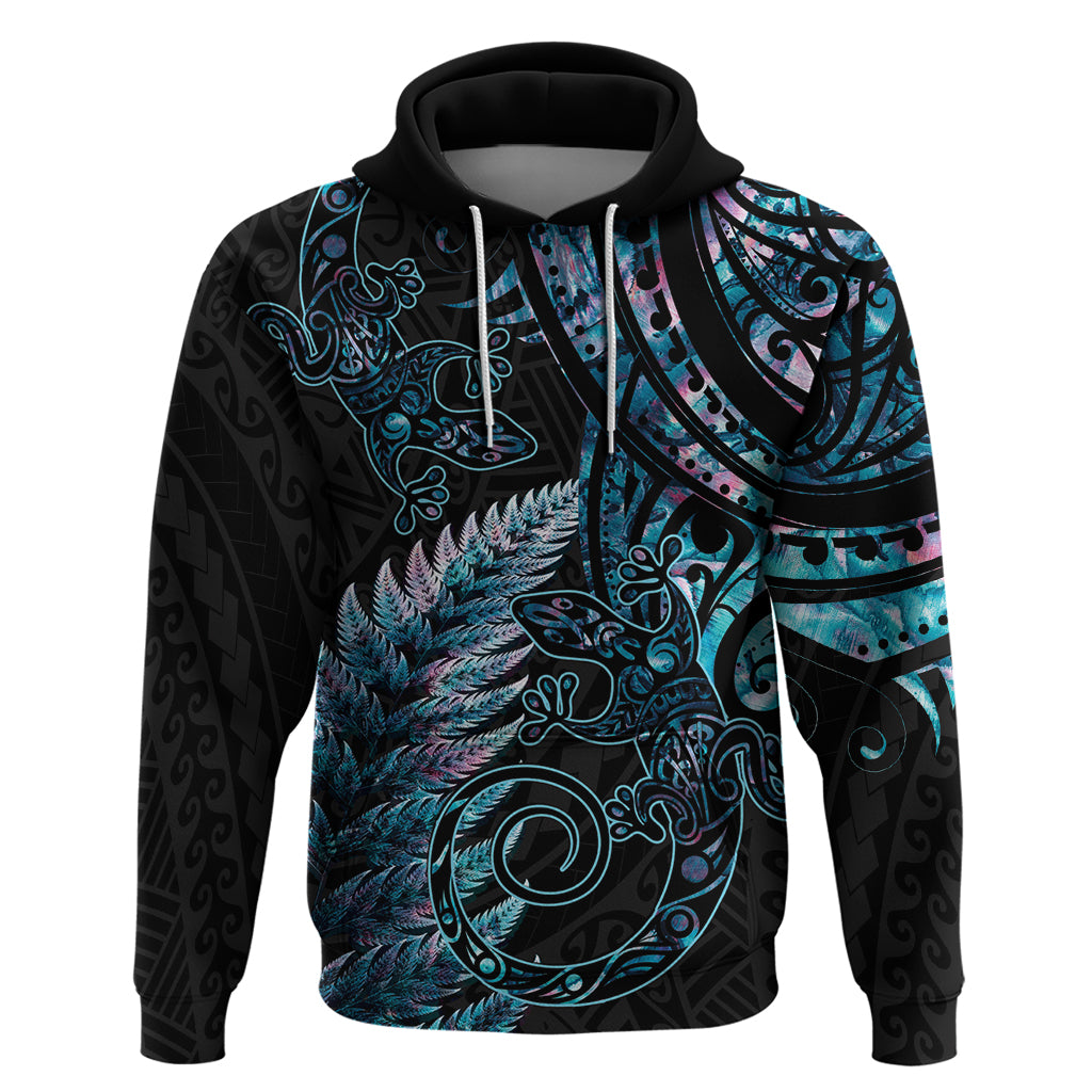 New Zealand Lizard Hoodie Silver Fern Aotearoa Maori With Paua Shell - Vibe Hoodie Shop
