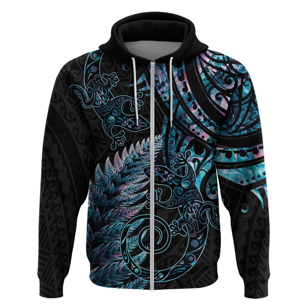 New Zealand Lizard Hoodie Silver Fern Aotearoa Maori With Paua Shell - Vibe Hoodie Shop