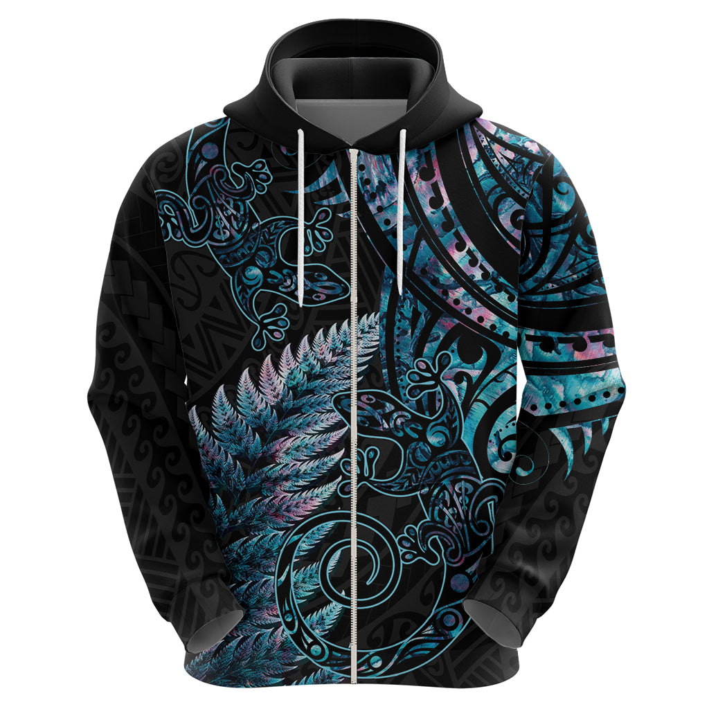 New Zealand Lizard Hoodie Silver Fern Aotearoa Maori With Paua Shell - Vibe Hoodie Shop