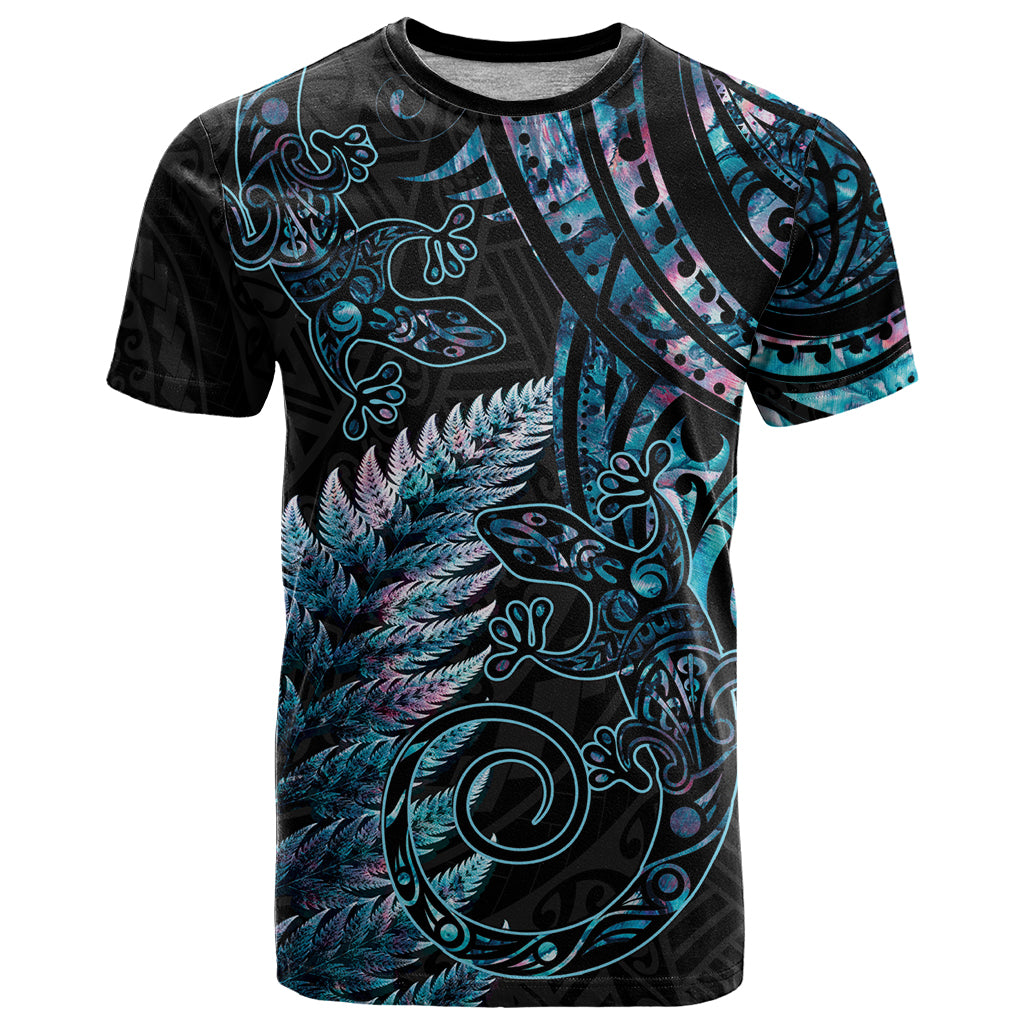 New Zealand Lizard T Shirt Silver Fern Aotearoa Maori With Paua Shell - Vibe Hoodie Shop