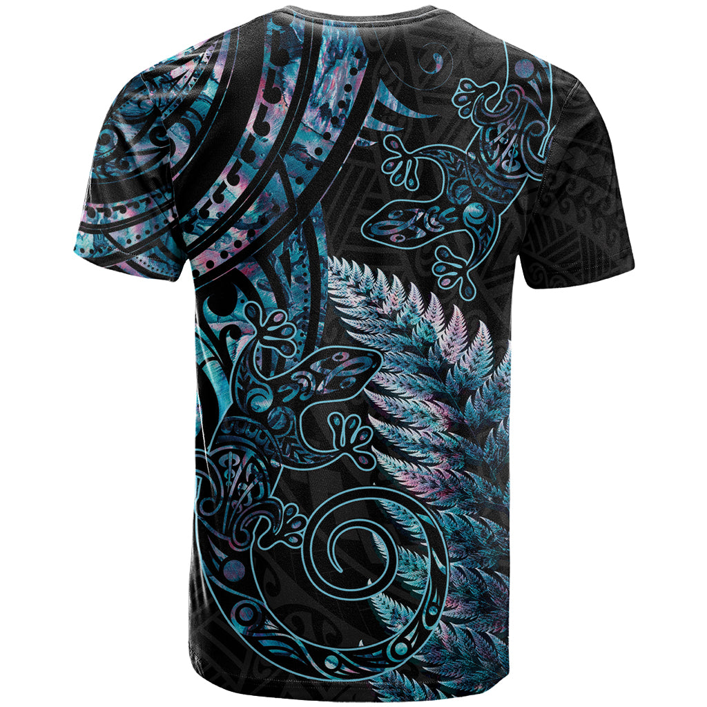 New Zealand Lizard T Shirt Silver Fern Aotearoa Maori With Paua Shell - Vibe Hoodie Shop