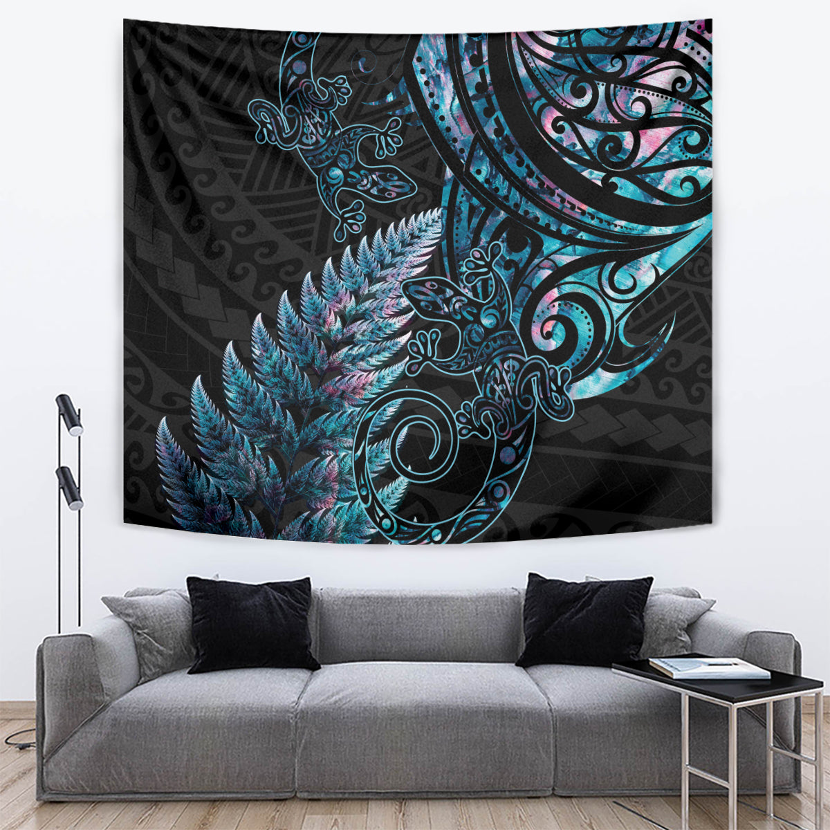 New Zealand Lizard Tapestry Silver Fern Aotearoa Maori With Paua Shell - Vibe Hoodie Shop