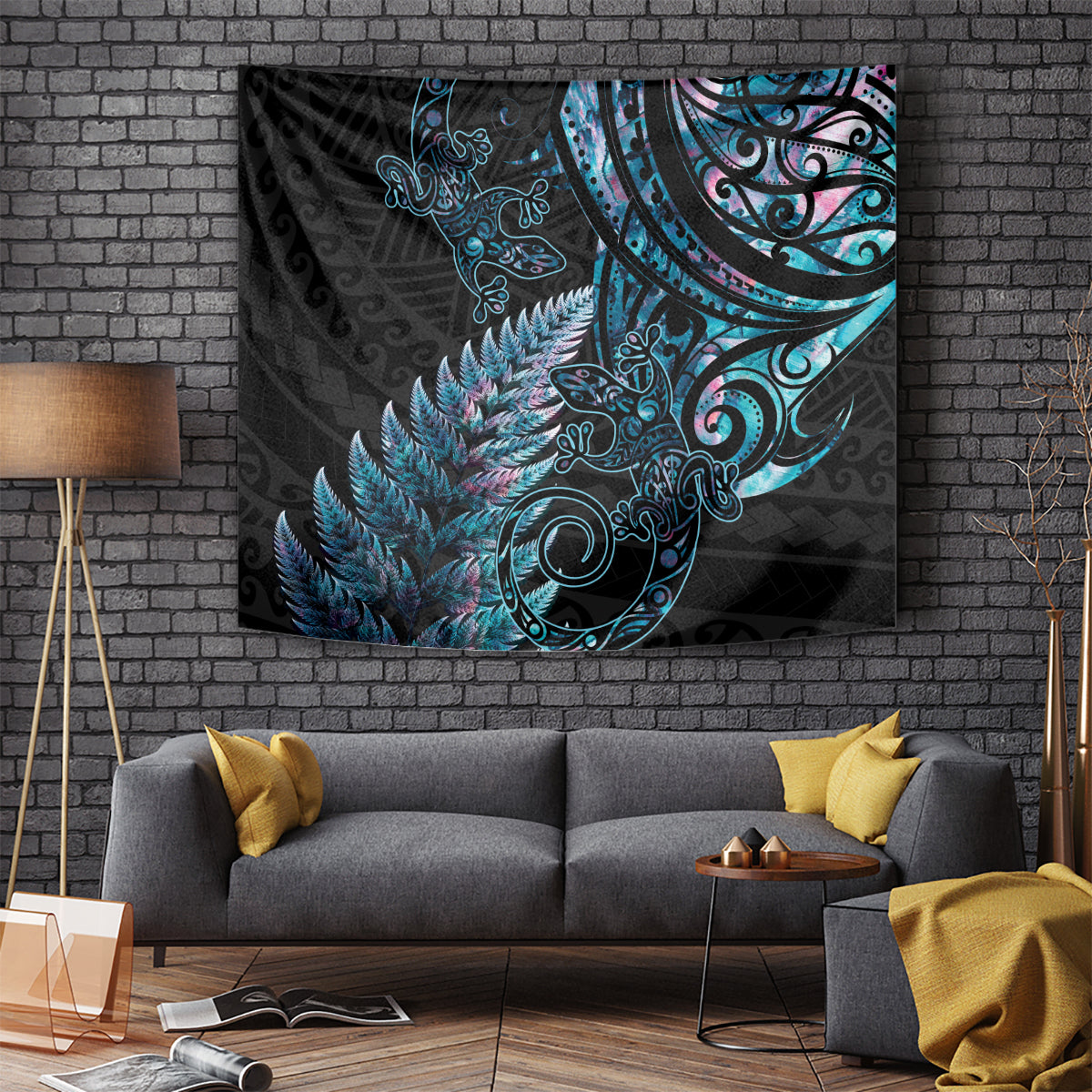 New Zealand Lizard Tapestry Silver Fern Aotearoa Maori With Paua Shell - Vibe Hoodie Shop