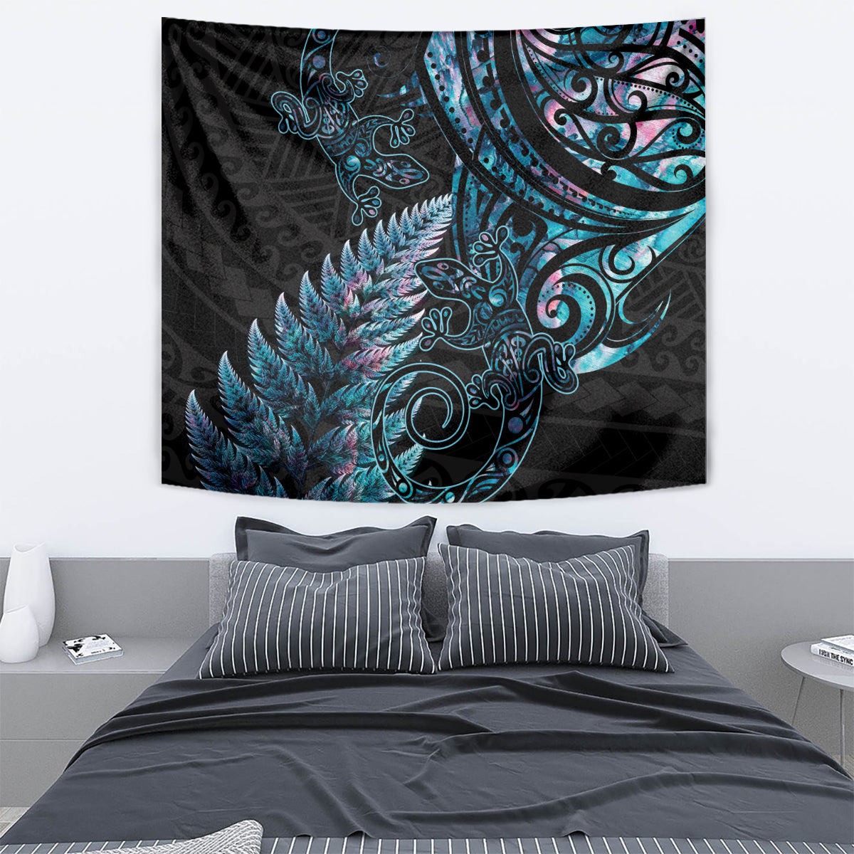 New Zealand Lizard Tapestry Silver Fern Aotearoa Maori With Paua Shell - Vibe Hoodie Shop