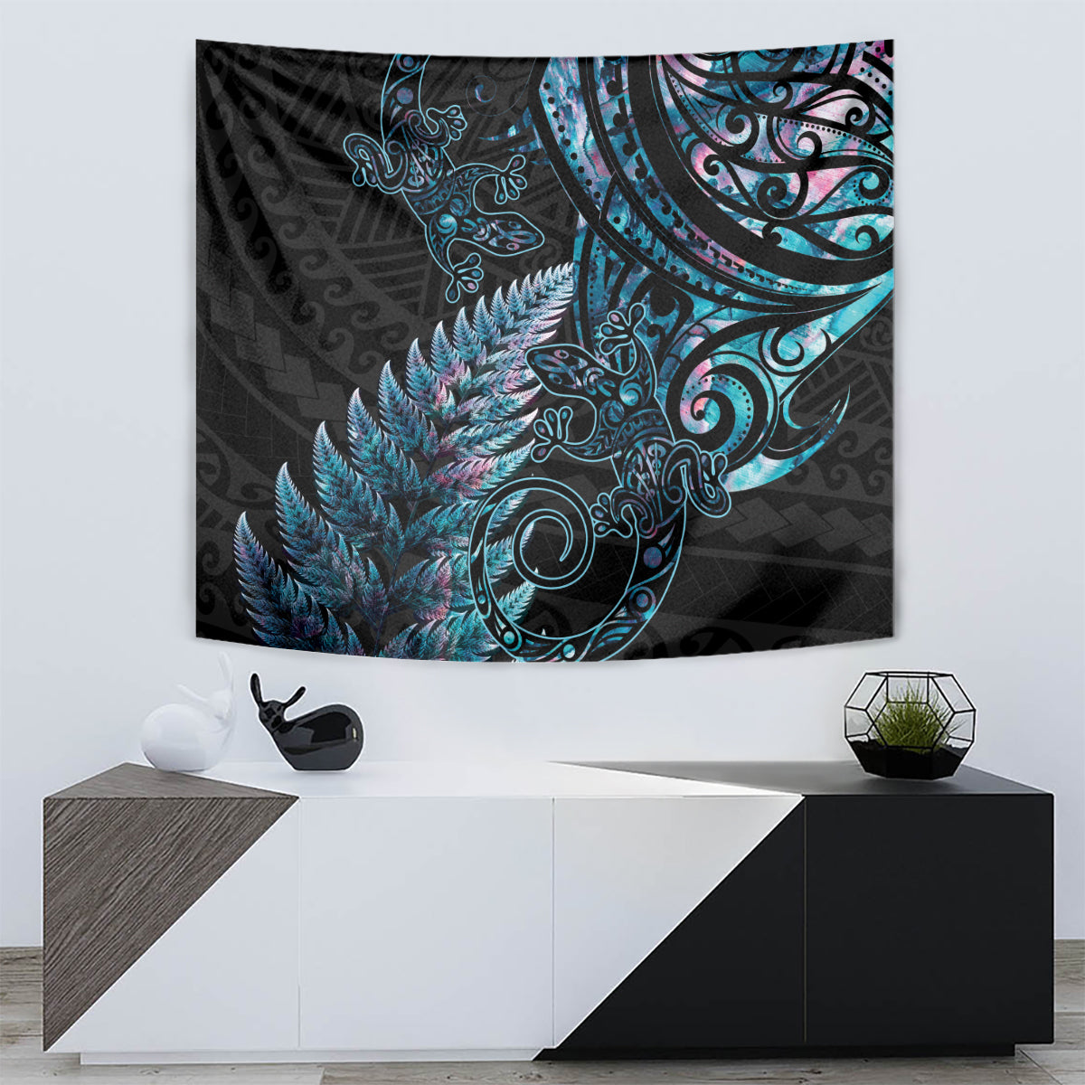 New Zealand Lizard Tapestry Silver Fern Aotearoa Maori With Paua Shell - Vibe Hoodie Shop