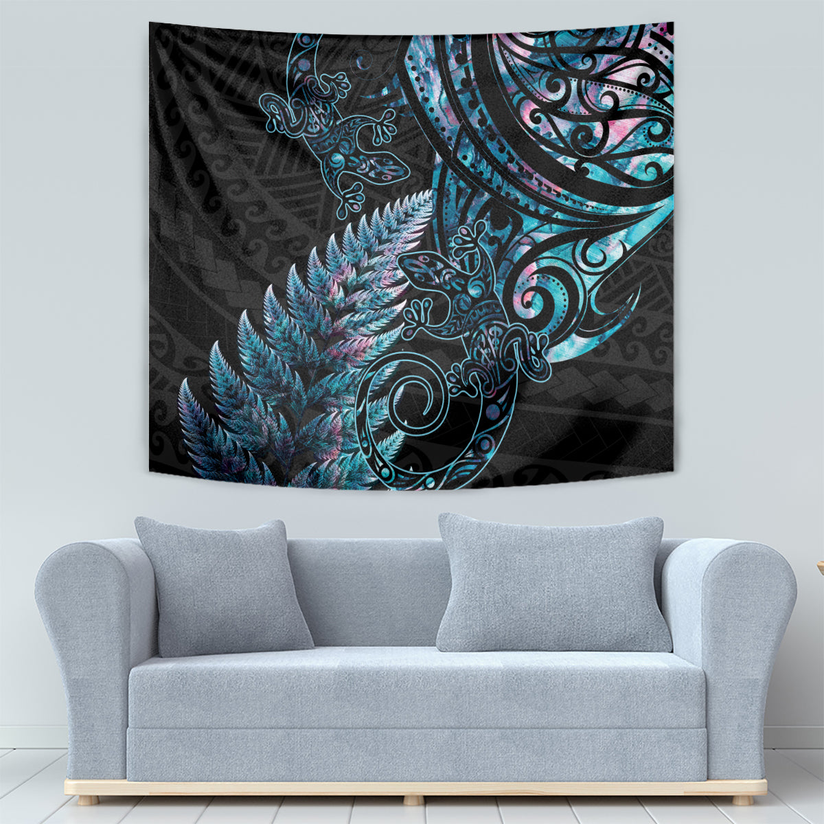 New Zealand Lizard Tapestry Silver Fern Aotearoa Maori With Paua Shell - Vibe Hoodie Shop