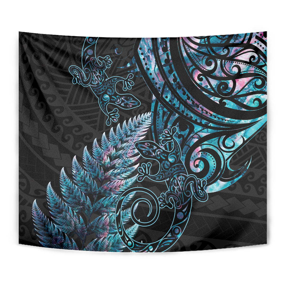 New Zealand Lizard Tapestry Silver Fern Aotearoa Maori With Paua Shell - Vibe Hoodie Shop