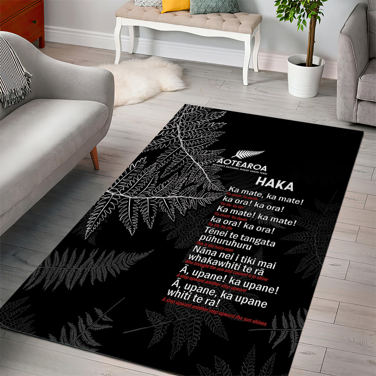 Custom New Zealand Haka Rugby Area Rug 2024 Pacific Go Black Silver Fern - Vibe Hoodie Shop