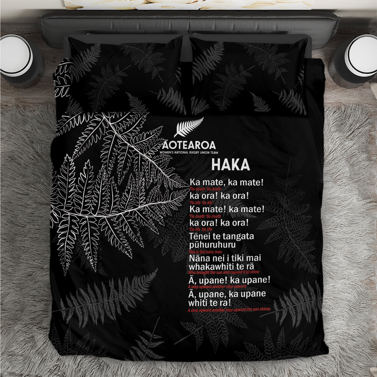 Custom New Zealand Haka Rugby Bedding Set 2024 Pacific Go Black Silver Fern - Vibe Hoodie Shop