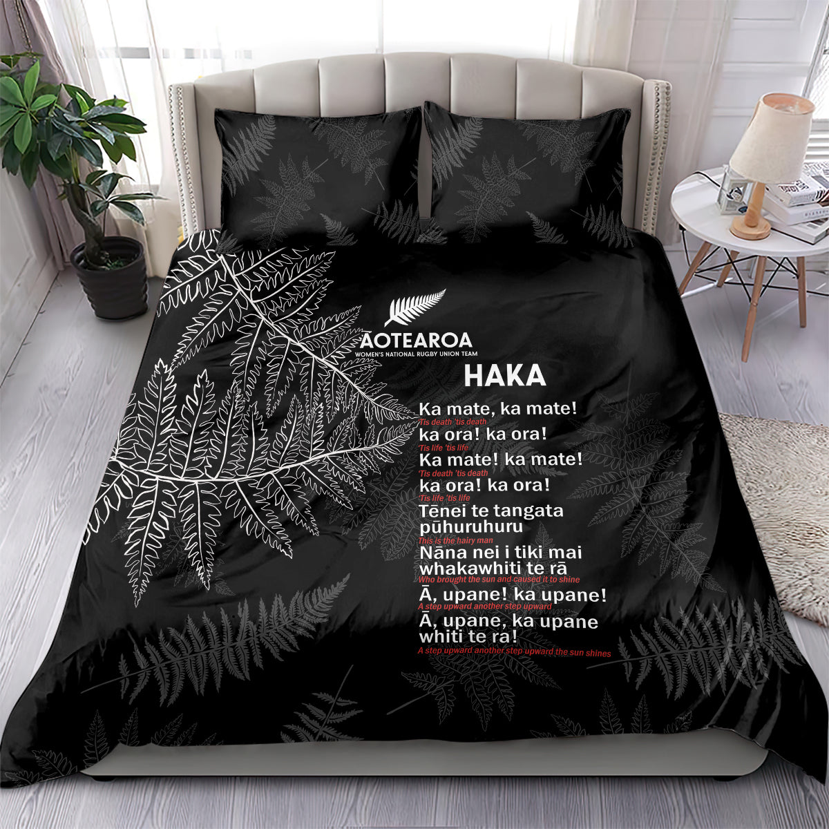 Custom New Zealand Haka Rugby Bedding Set 2024 Pacific Go Black Silver Fern - Vibe Hoodie Shop