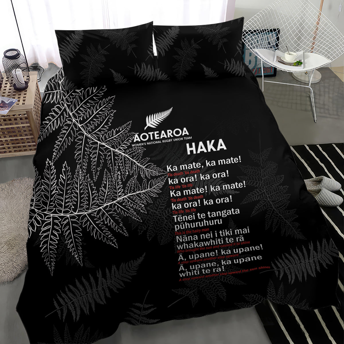 Custom New Zealand Haka Rugby Bedding Set 2024 Pacific Go Black Silver Fern - Vibe Hoodie Shop