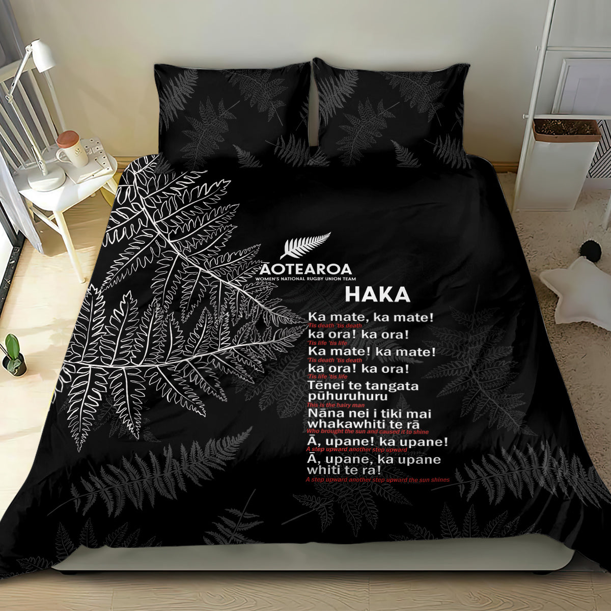 Custom New Zealand Haka Rugby Bedding Set 2024 Pacific Go Black Silver Fern - Vibe Hoodie Shop