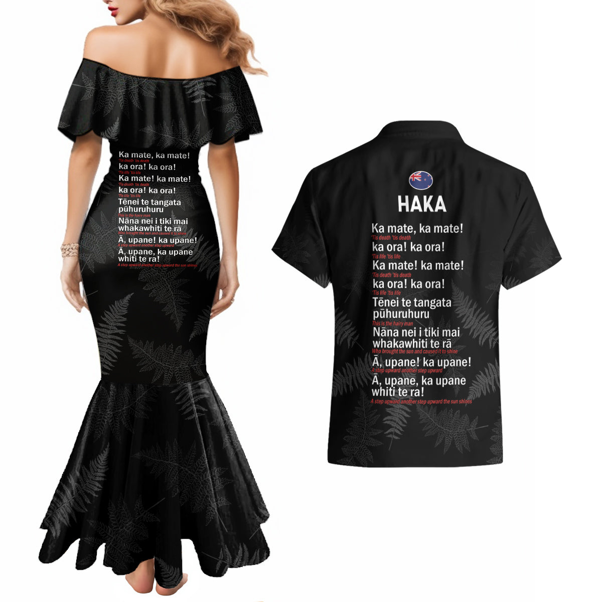 Custom New Zealand Haka Rugby Couples Matching Mermaid Dress and Hawaiian Shirt 2024 Pacific Go Black Silver Fern