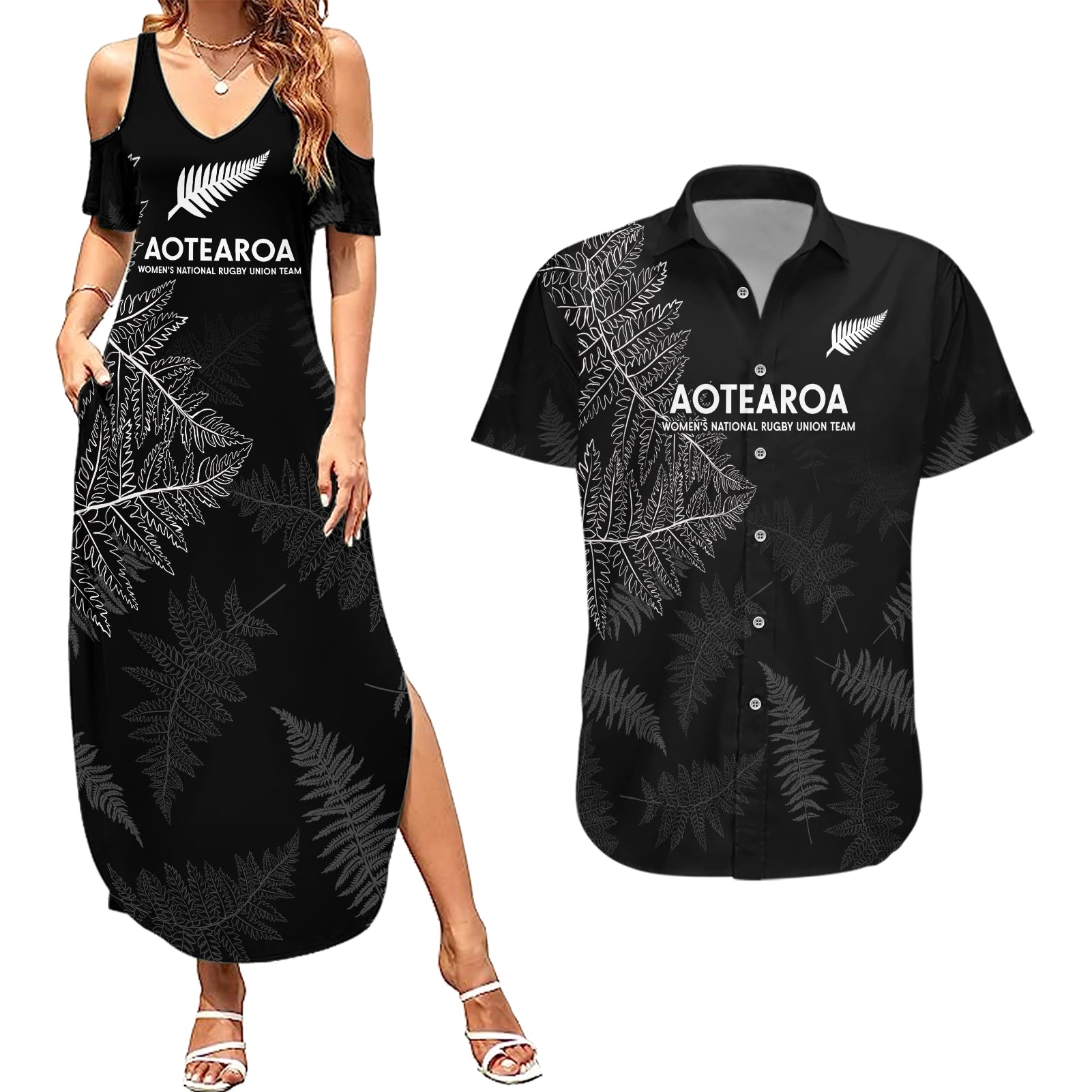 Custom New Zealand Haka Rugby Couples Matching Summer Maxi Dress and Hawaiian Shirt 2024 Pacific Go Black Silver Fern