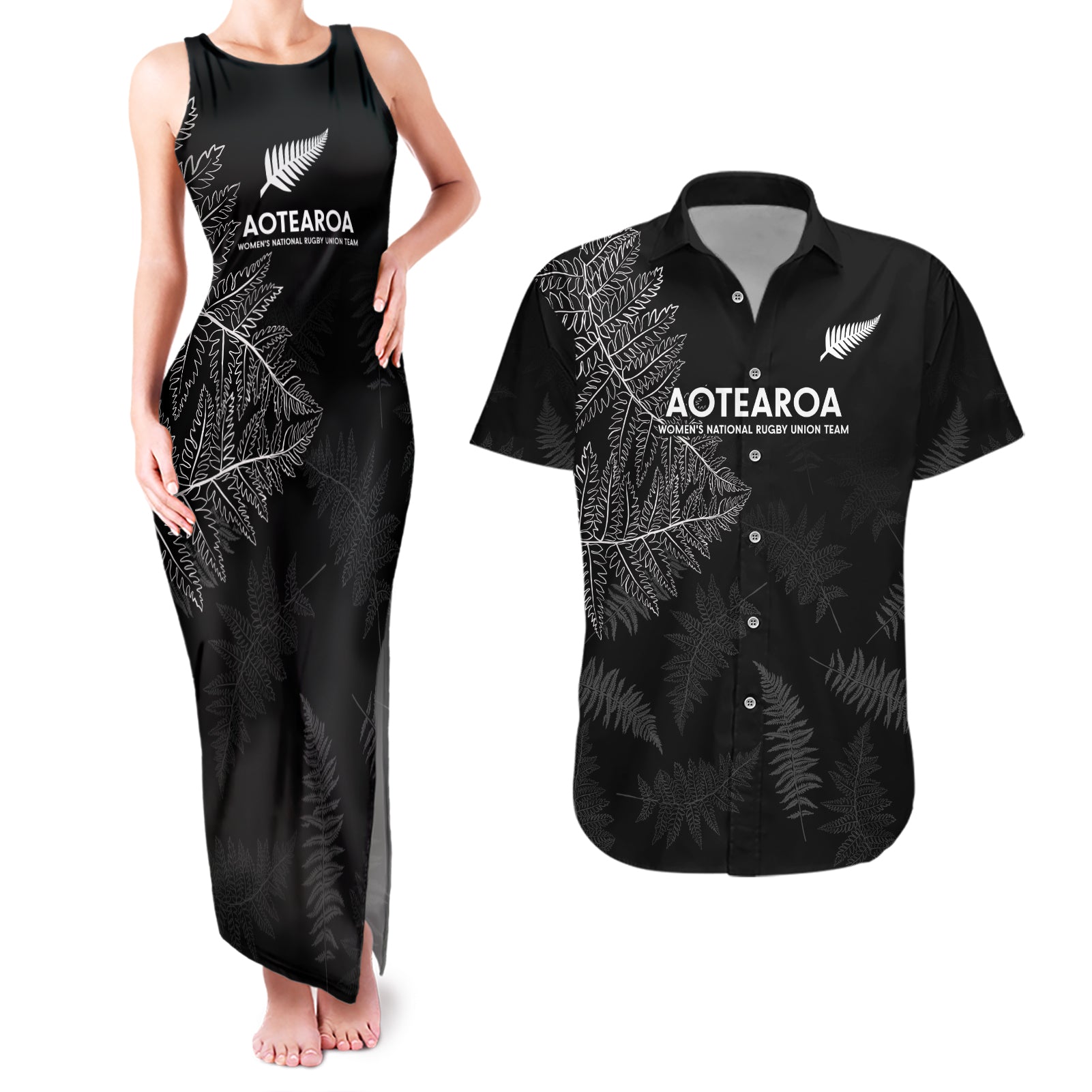 Custom New Zealand Haka Rugby Couples Matching Tank Maxi Dress and Hawaiian Shirt 2024 Pacific Go Black Silver Fern