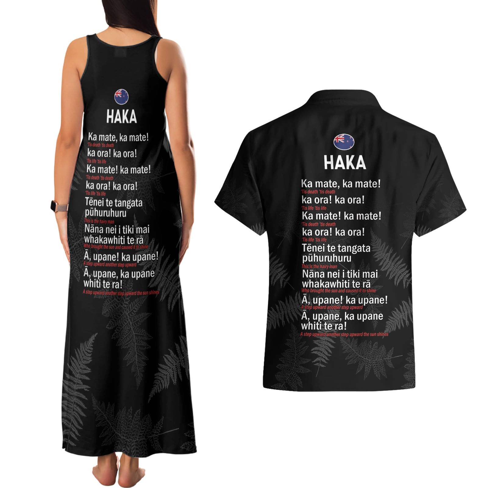 Custom New Zealand Haka Rugby Couples Matching Tank Maxi Dress and Hawaiian Shirt 2024 Pacific Go Black Silver Fern