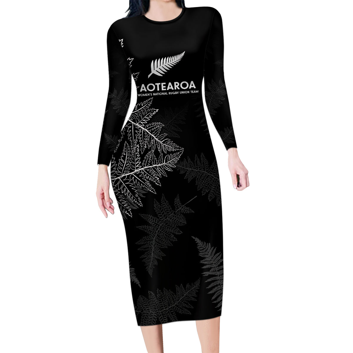 Custom New Zealand Haka Rugby Family Matching Long Sleeve Bodycon Dress and Hawaiian Shirt 2024 Pacific Go Black Silver Fern