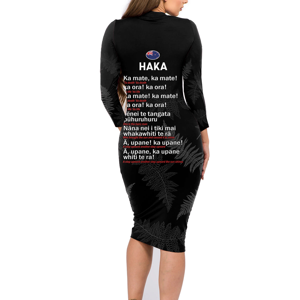 Custom New Zealand Haka Rugby Family Matching Long Sleeve Bodycon Dress and Hawaiian Shirt 2024 Pacific Go Black Silver Fern