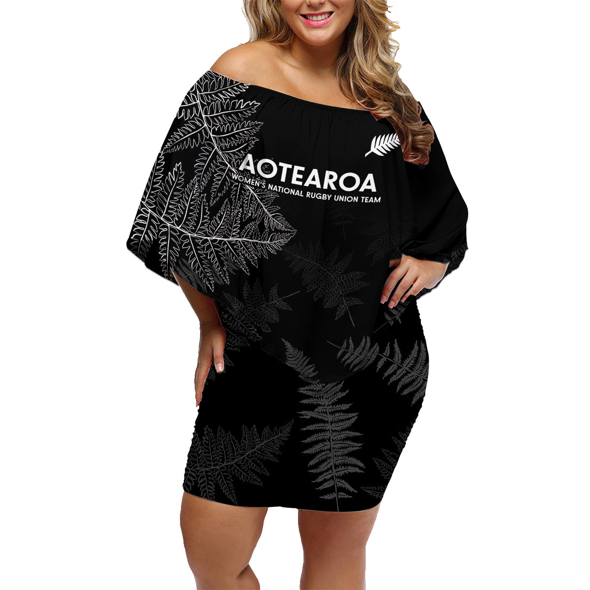 Custom New Zealand Haka Rugby Family Matching Off Shoulder Short Dress and Hawaiian Shirt 2024 Pacific Go Black Silver Fern
