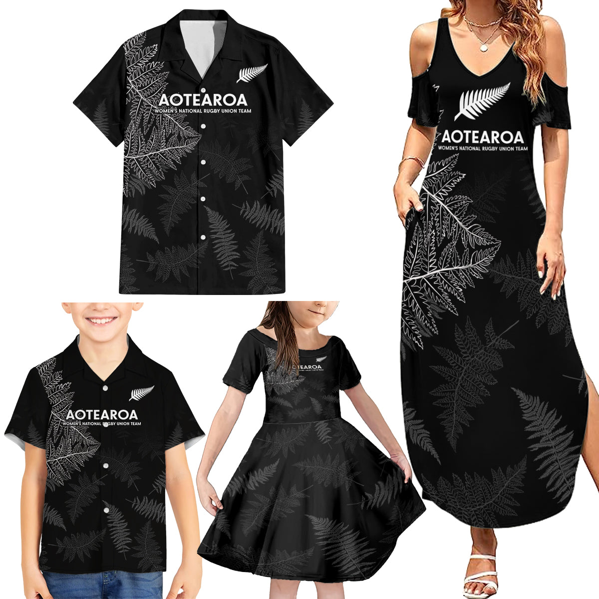 Custom New Zealand Haka Rugby Family Matching Summer Maxi Dress and Hawaiian Shirt 2024 Pacific Go Black Silver Fern