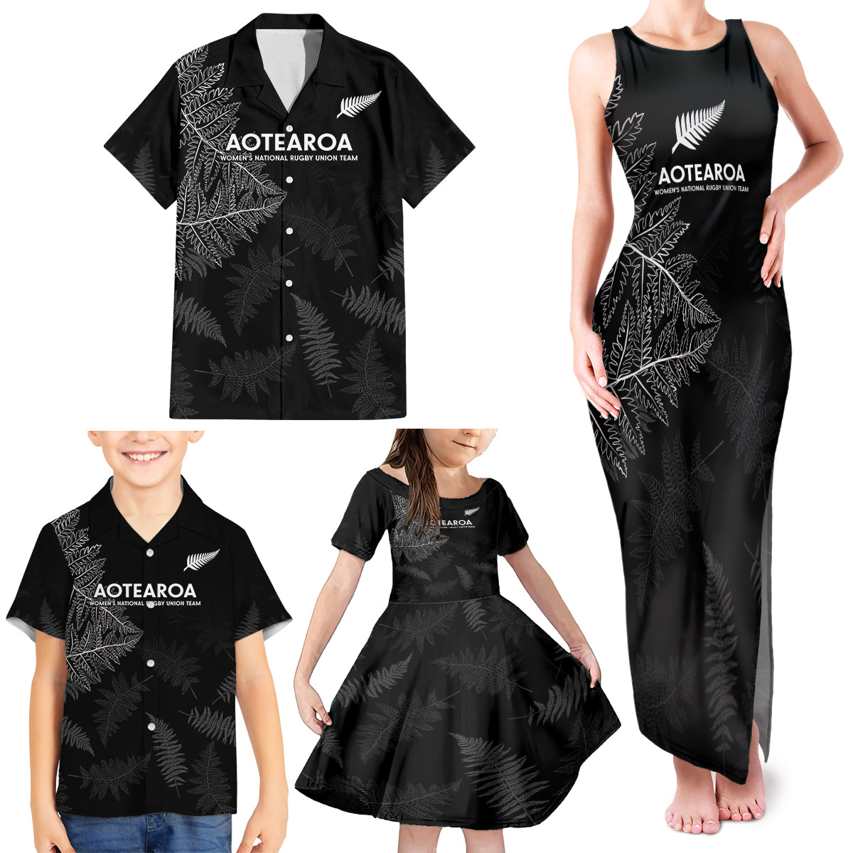 Custom New Zealand Haka Rugby Family Matching Tank Maxi Dress and Hawaiian Shirt 2024 Pacific Go Black Silver Fern