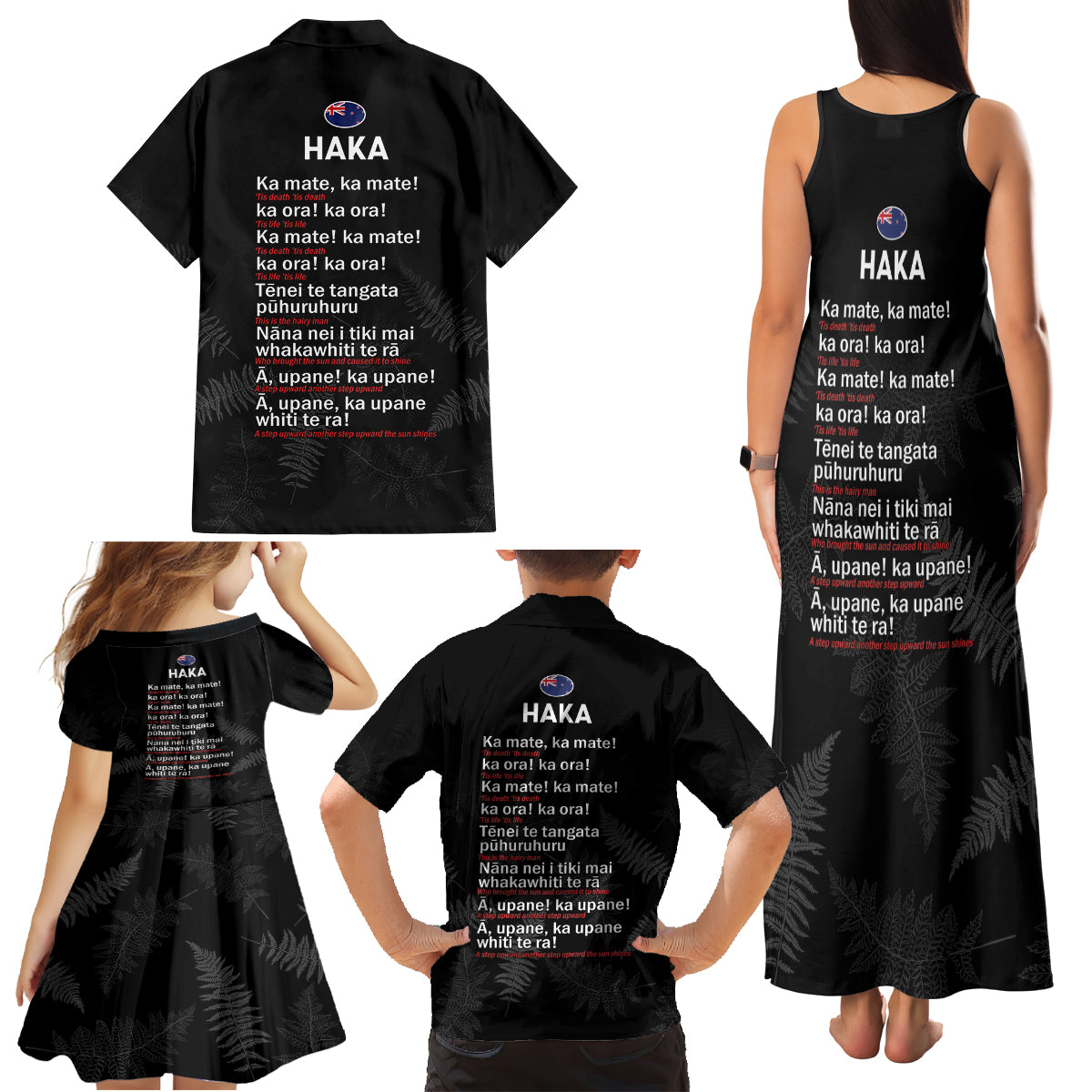 Custom New Zealand Haka Rugby Family Matching Tank Maxi Dress and Hawaiian Shirt 2024 Pacific Go Black Silver Fern