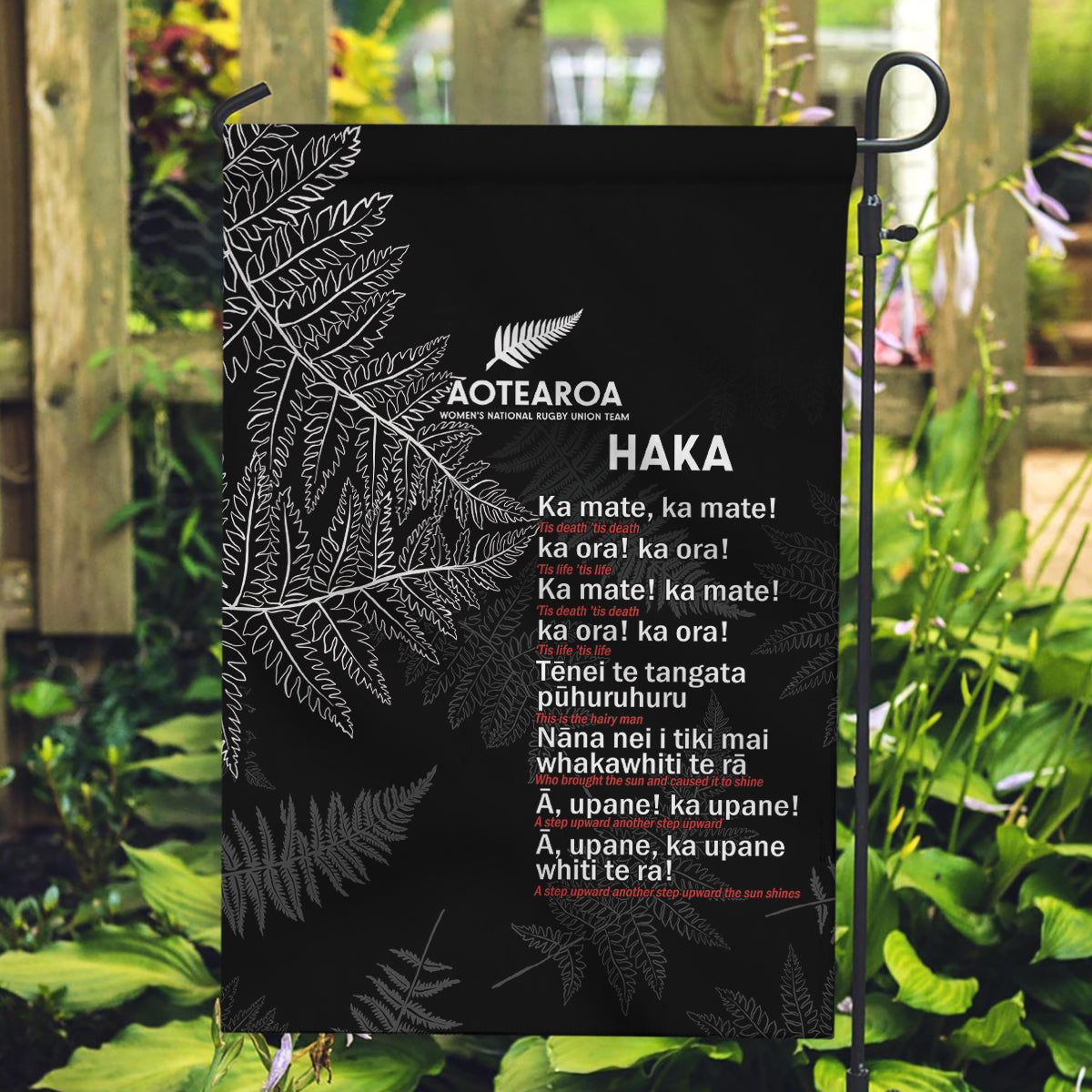 Custom New Zealand Haka Rugby Garden Flag 2024 Pacific Go Black Silver Fern - Vibe Hoodie Shop