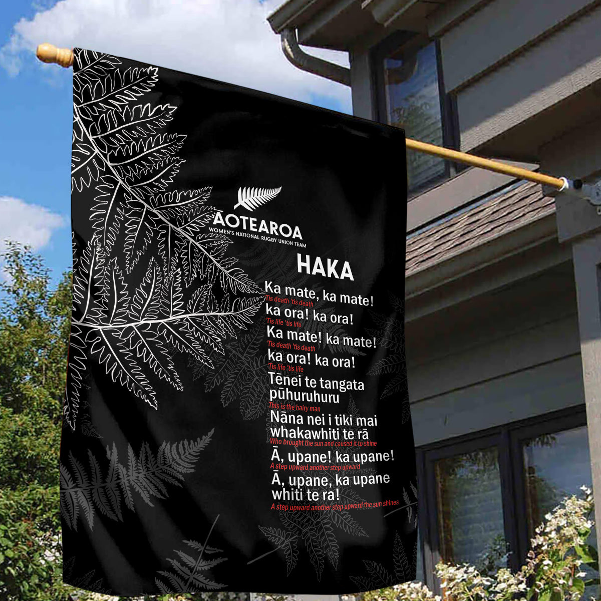 Custom New Zealand Haka Rugby Garden Flag 2024 Pacific Go Black Silver Fern - Vibe Hoodie Shop