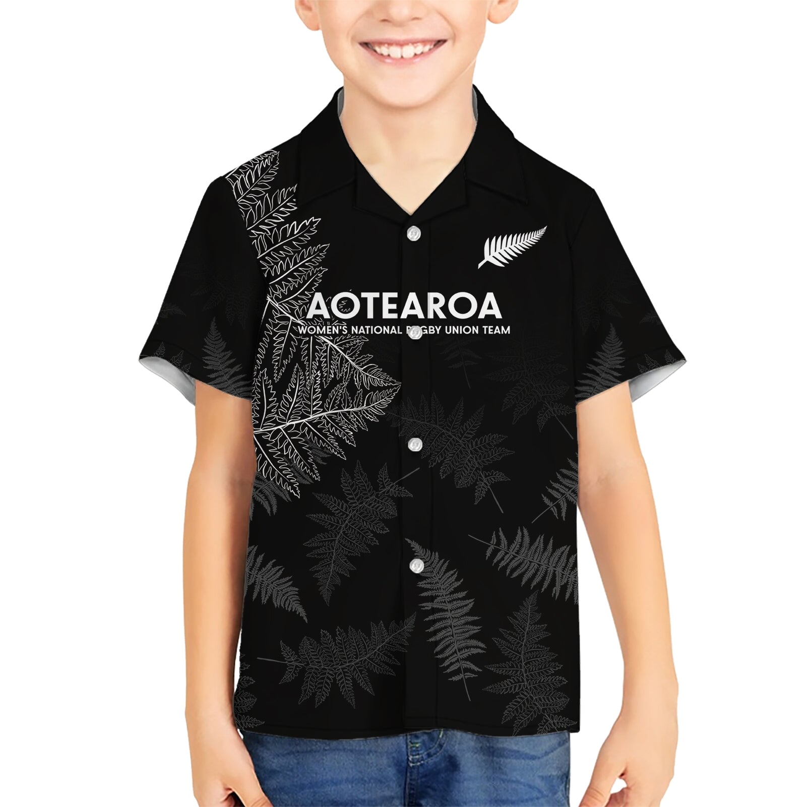 Custom New Zealand Haka Rugby Kid Hawaiian Shirt 2024 Pacific Go Black Silver Fern