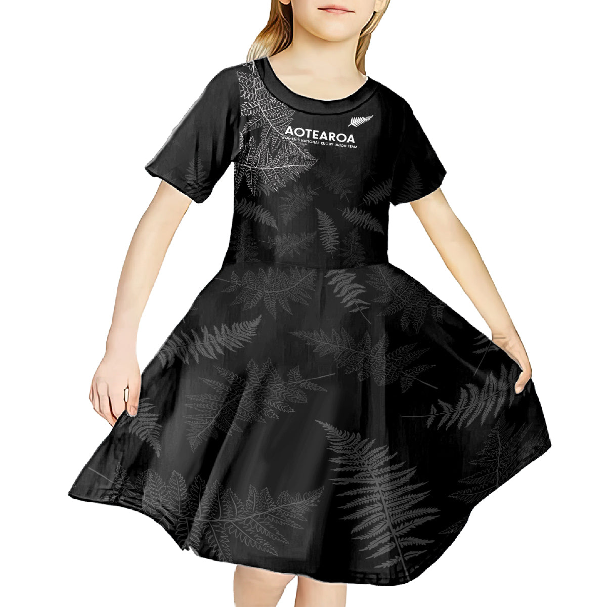 New Zealand Haka Rugby Kid Short Sleeve Dress 2024 Pacific Go Black Silver Fern - Vibe Hoodie Shop