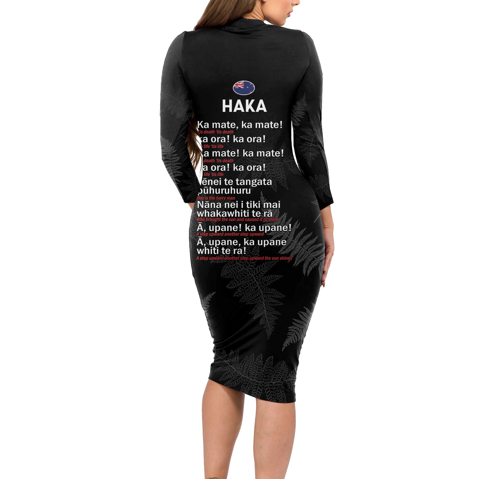 Custom New Zealand Haka Rugby Long Sleeve Bodycon Dress 2024 Pacific Go Black Silver Fern