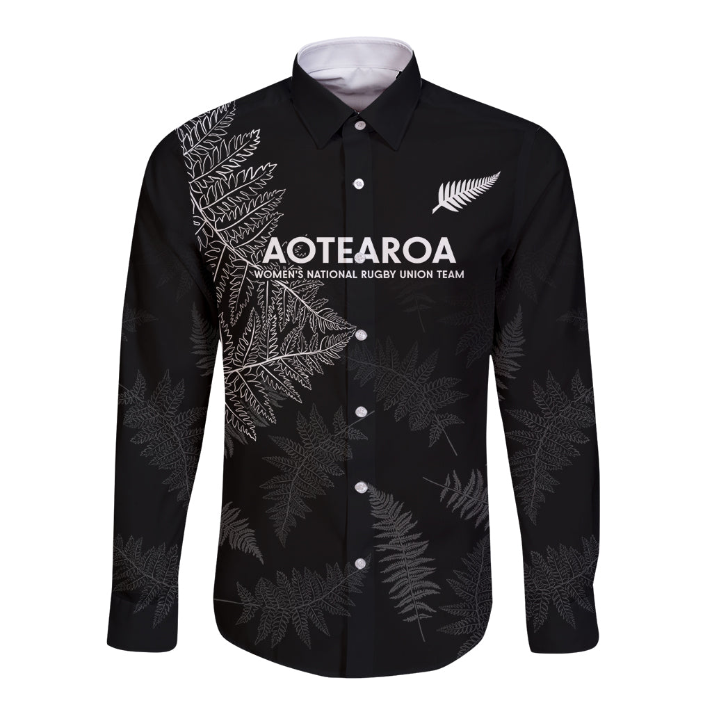New Zealand Haka Rugby Long Sleeve Button Shirt 2024 Pacific Go Black Silver Fern - Vibe Hoodie Shop