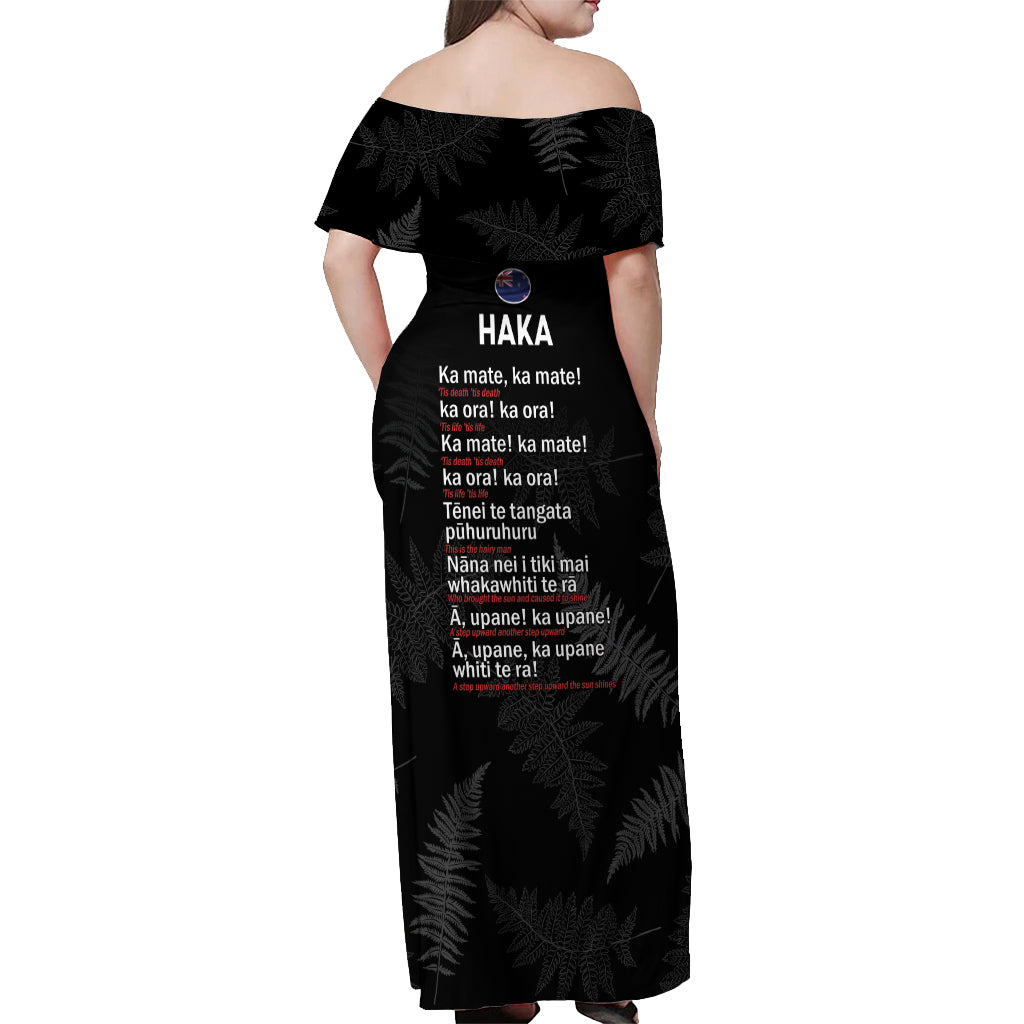Custom New Zealand Haka Rugby Off Shoulder Maxi Dress 2024 Pacific Go Black Silver Fern