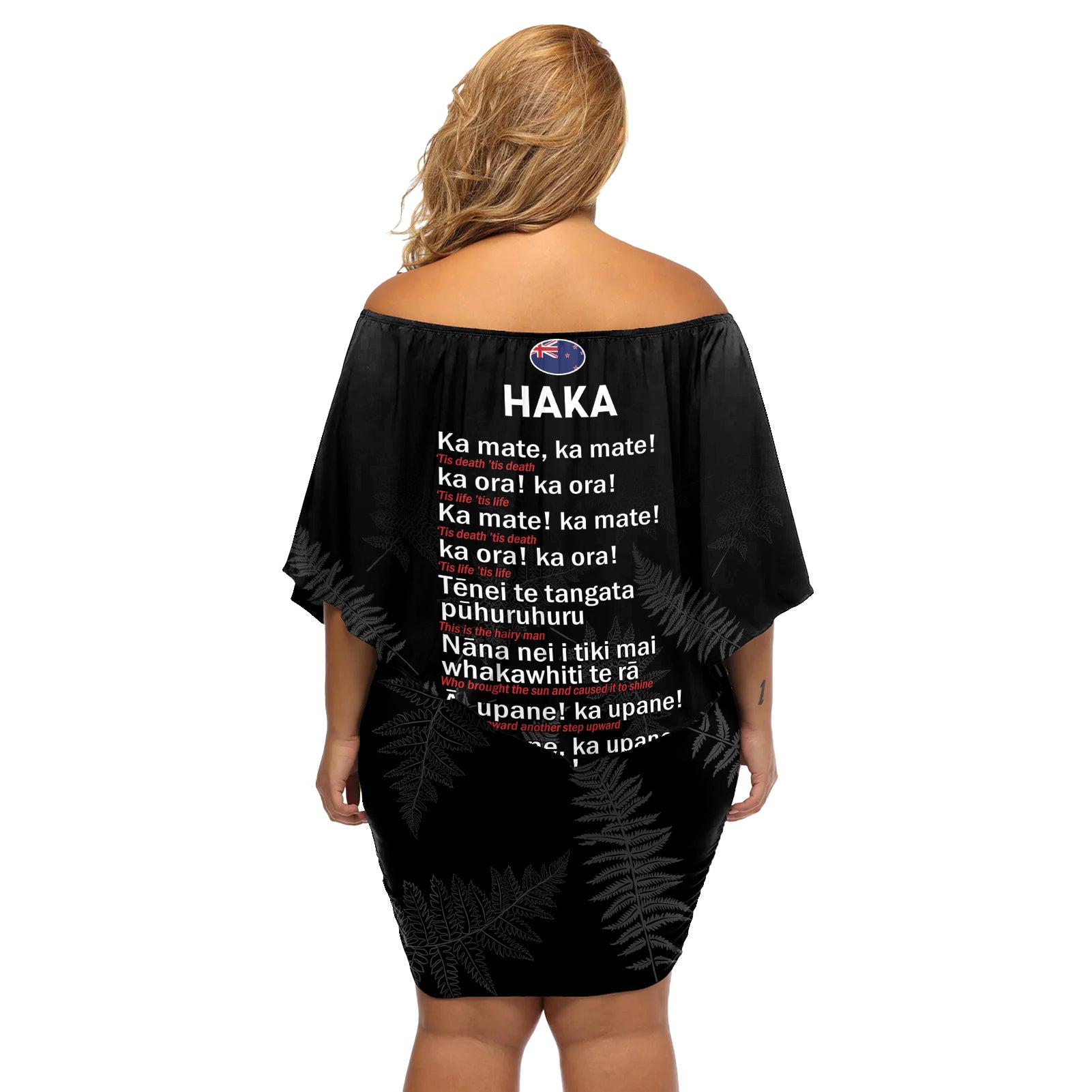Custom New Zealand Haka Rugby Off Shoulder Short Dress 2024 Pacific Go Black Silver Fern