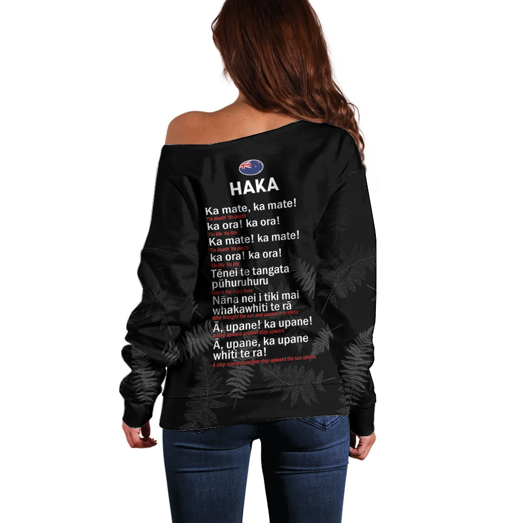 New Zealand Haka Rugby Off Shoulder Sweater 2024 Pacific Go Black Silver Fern - Vibe Hoodie Shop