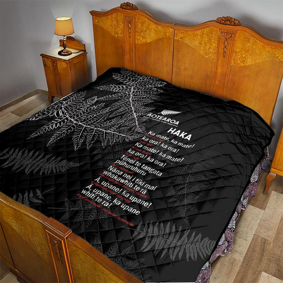 Custom New Zealand Haka Rugby Quilt 2024 Pacific Go Black Silver Fern - Vibe Hoodie Shop