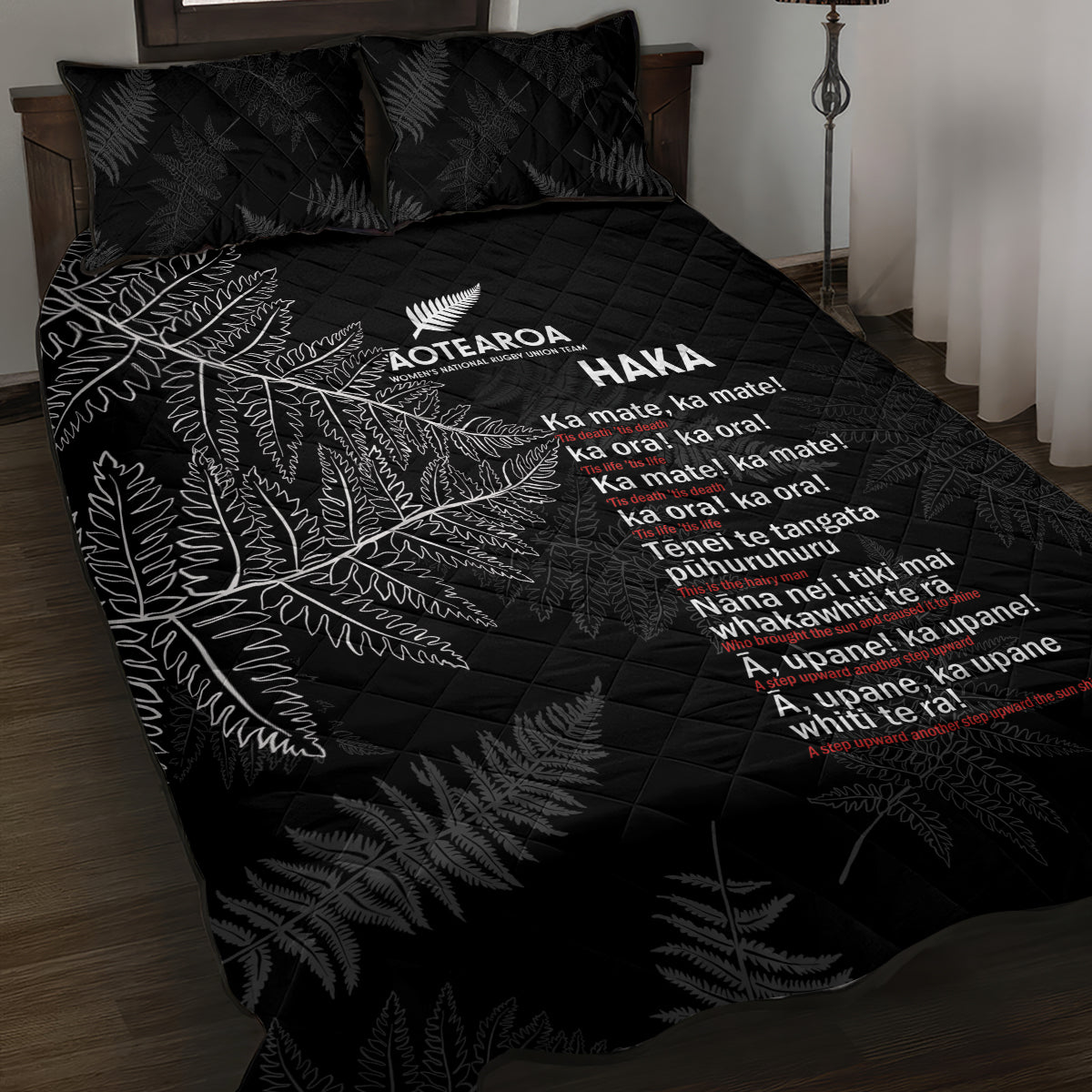 Custom New Zealand Haka Rugby Quilt Bed Set 2024 Pacific Go Black Silver Fern - Vibe Hoodie Shop