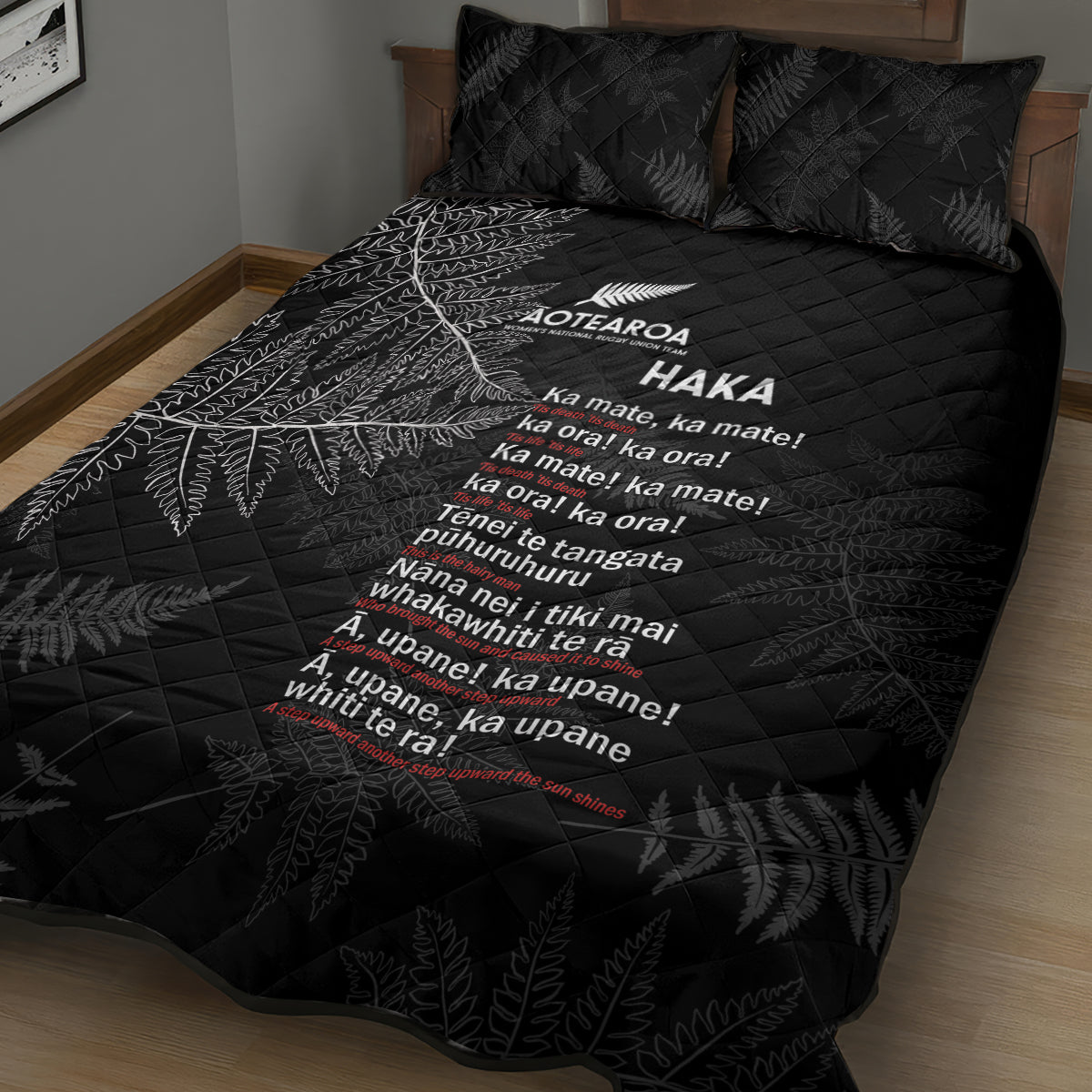 Custom New Zealand Haka Rugby Quilt Bed Set 2024 Pacific Go Black Silver Fern - Vibe Hoodie Shop