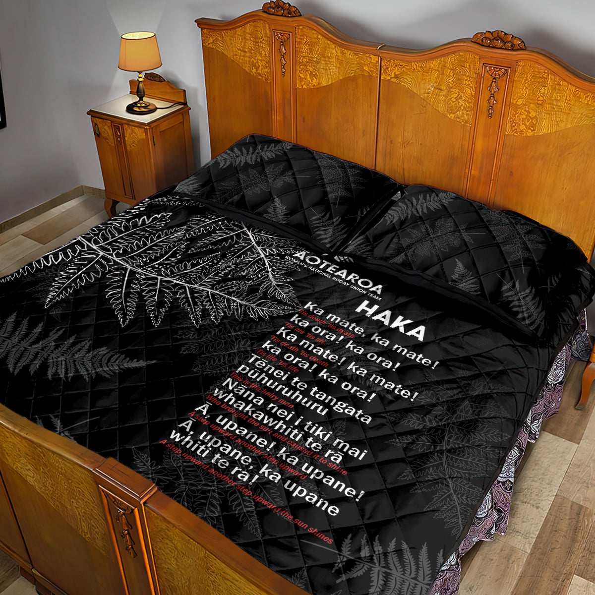 Custom New Zealand Haka Rugby Quilt Bed Set 2024 Pacific Go Black Silver Fern - Vibe Hoodie Shop