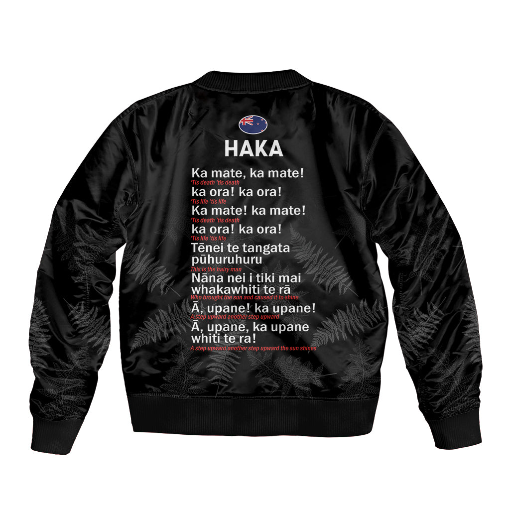 Custom New Zealand Haka Rugby Sleeve Zip Bomber Jacket 2024 Pacific Go Black Silver Fern