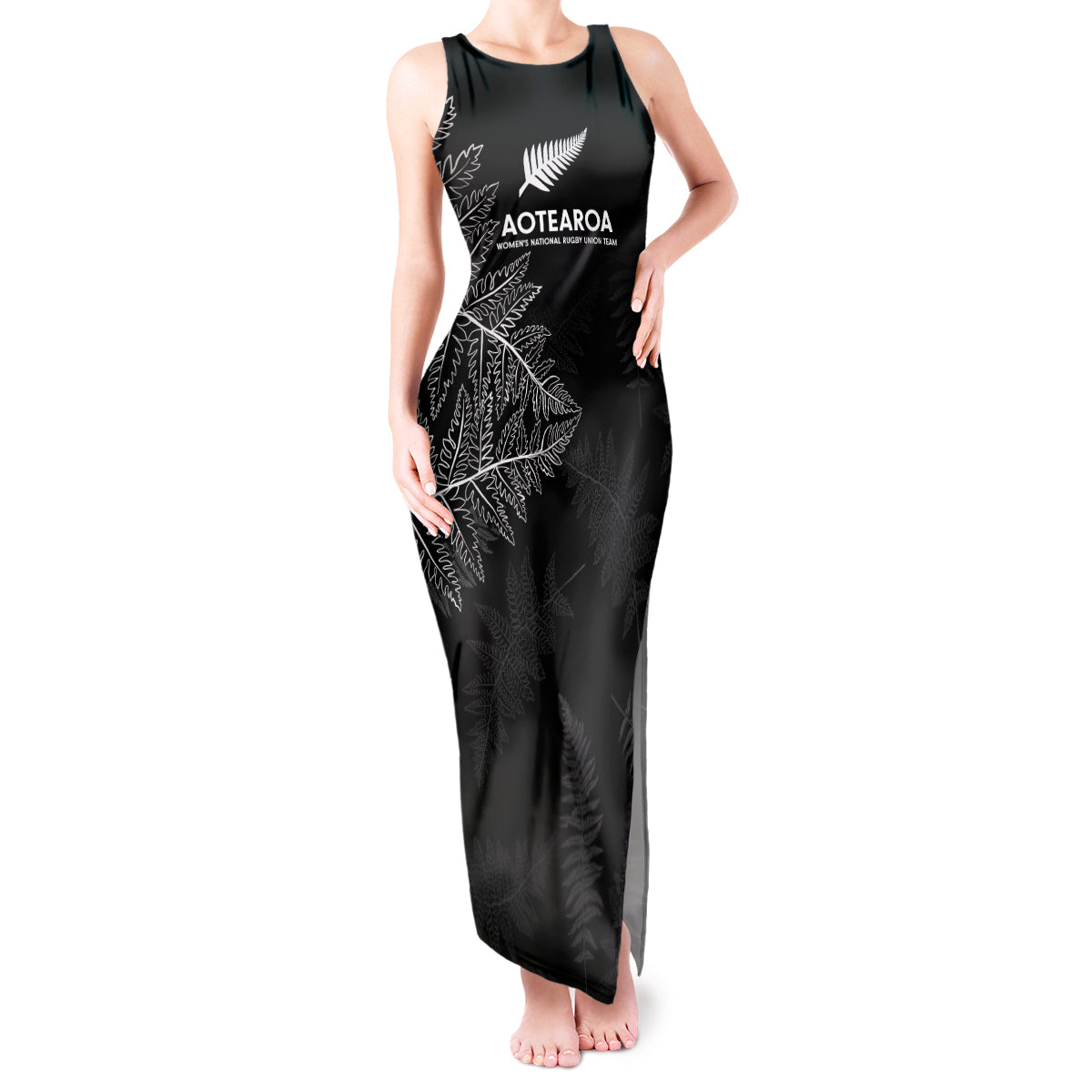 Custom New Zealand Haka Rugby Tank Maxi Dress 2024 Pacific Go Black Silver Fern