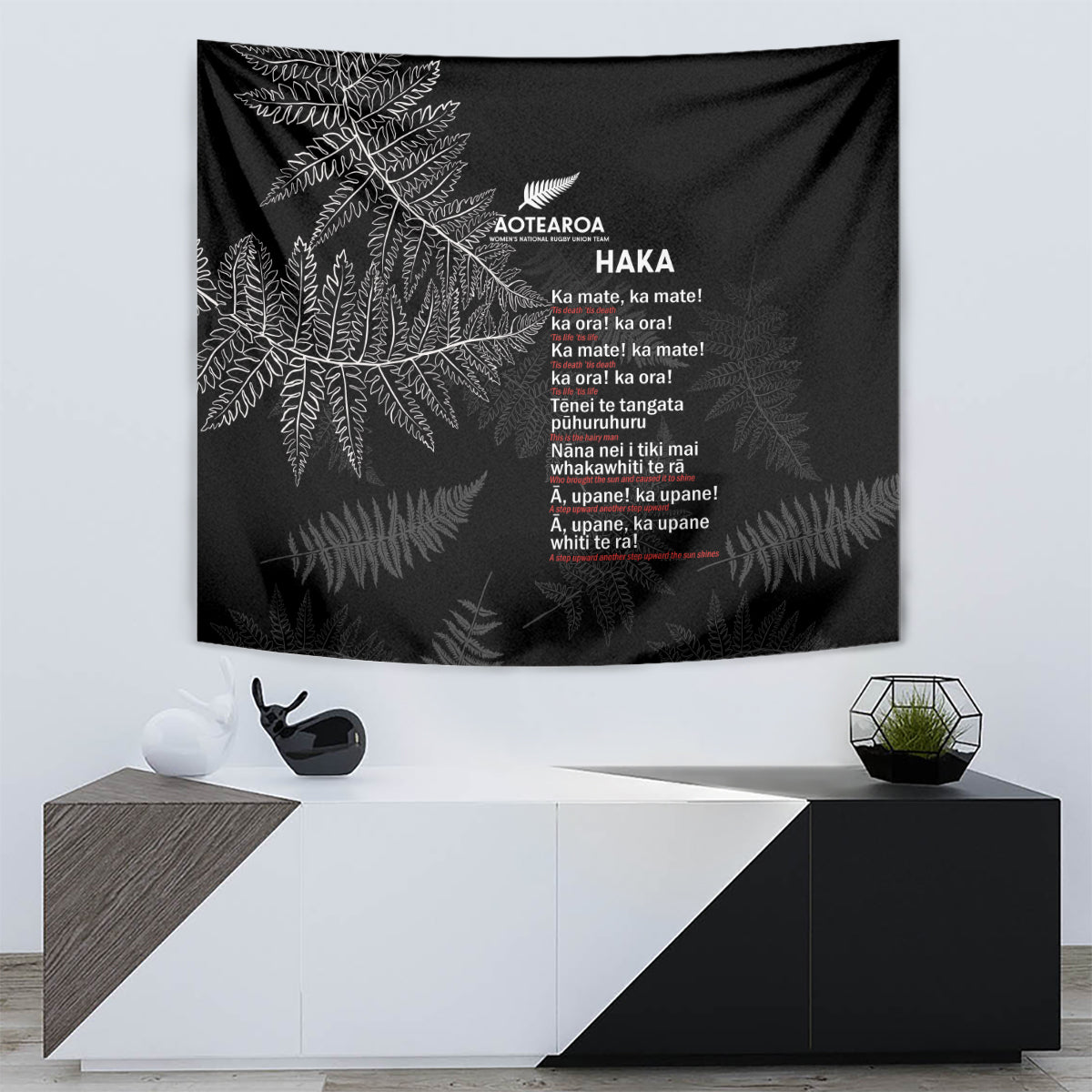 Custom New Zealand Haka Rugby Tapestry 2024 Pacific Go Black Silver Fern - Vibe Hoodie Shop