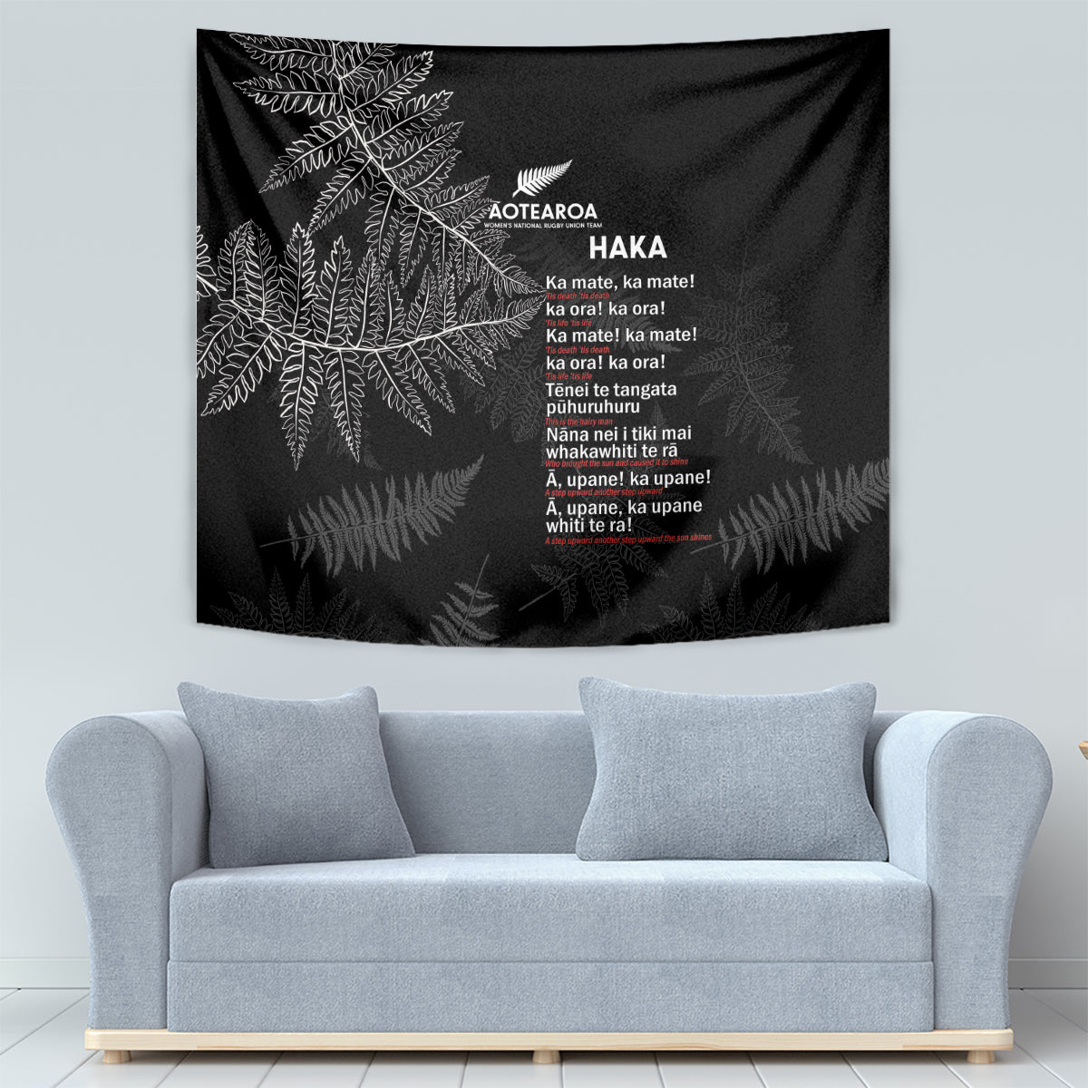 Custom New Zealand Haka Rugby Tapestry 2024 Pacific Go Black Silver Fern - Vibe Hoodie Shop