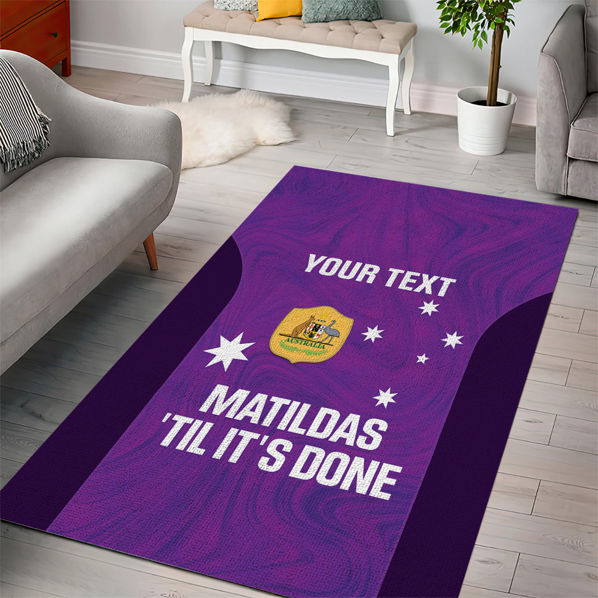 Custom Australia Soccer Area Rug Matildas Go Champions - Purple - Vibe Hoodie Shop