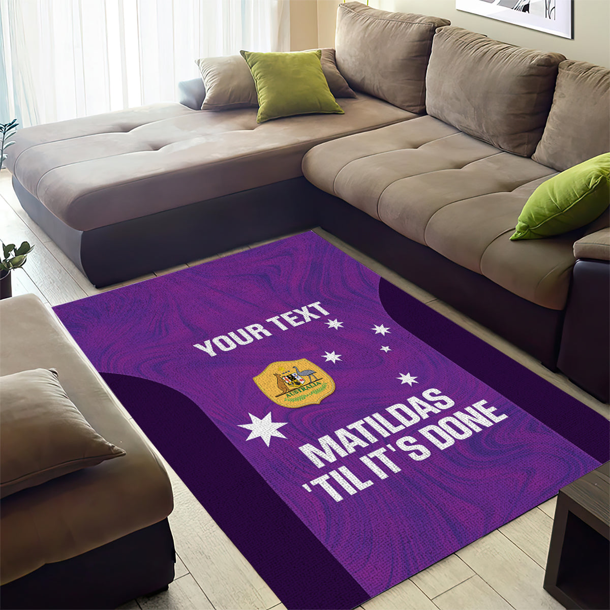 Custom Australia Soccer Area Rug Matildas Go Champions - Purple - Vibe Hoodie Shop