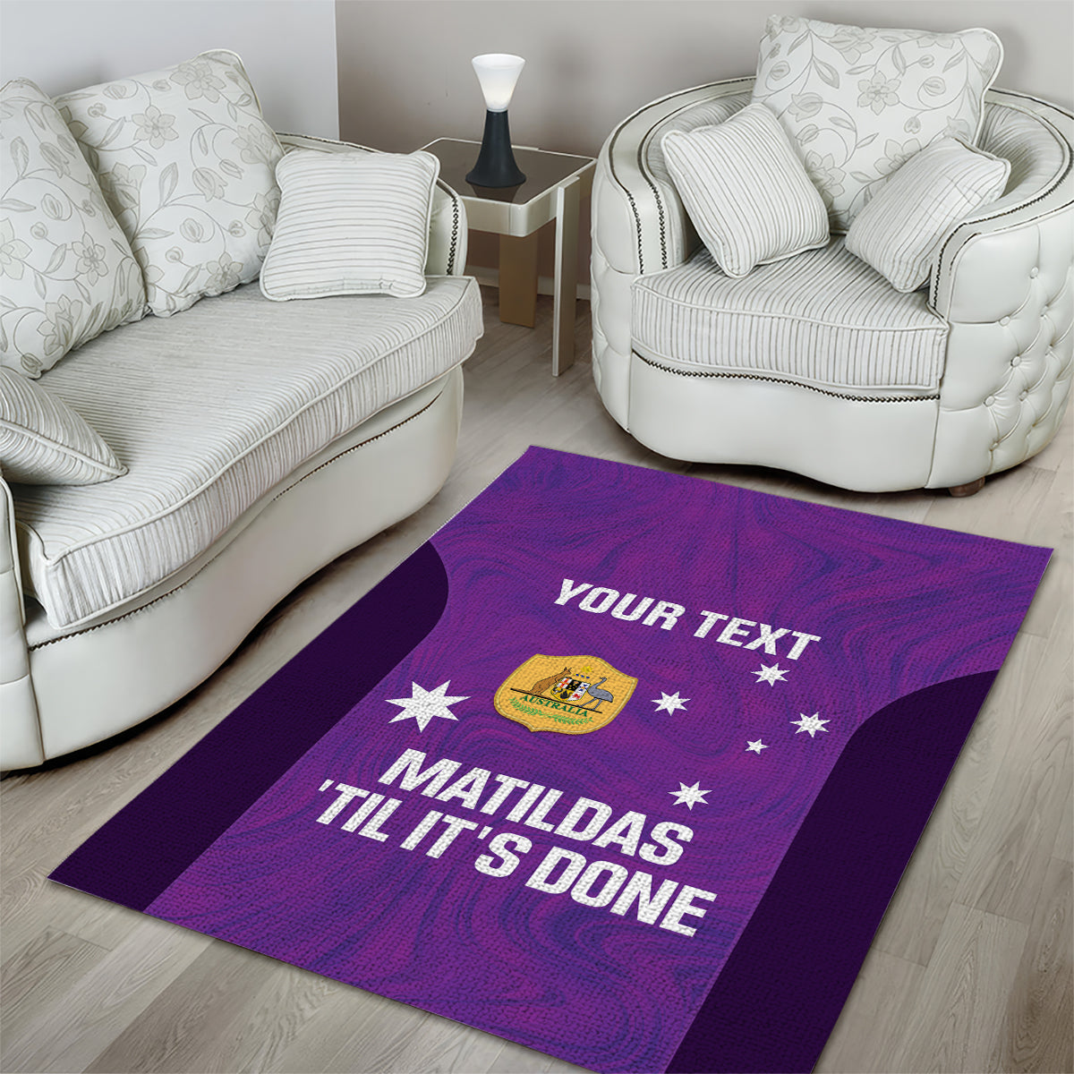 Custom Australia Soccer Area Rug Matildas Go Champions - Purple - Vibe Hoodie Shop