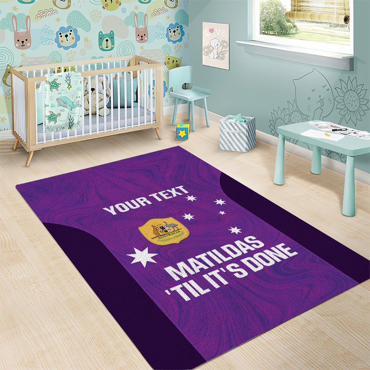 Custom Australia Soccer Area Rug Matildas Go Champions - Purple - Vibe Hoodie Shop