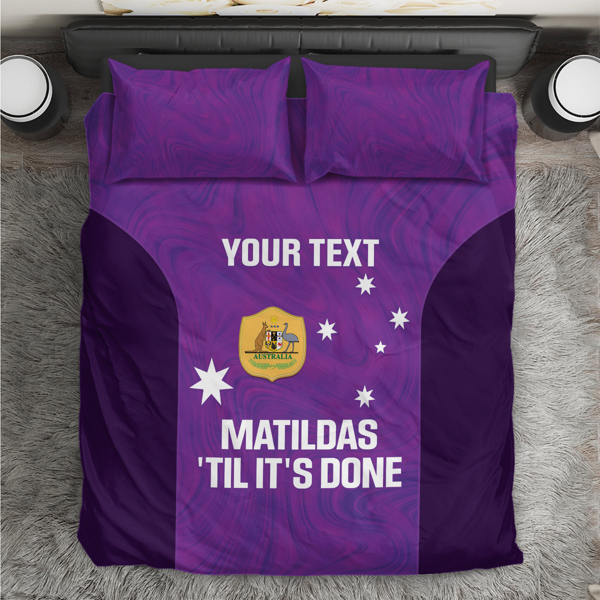 Custom Australia Soccer Bedding Set Matildas Go Champions - Purple - Vibe Hoodie Shop