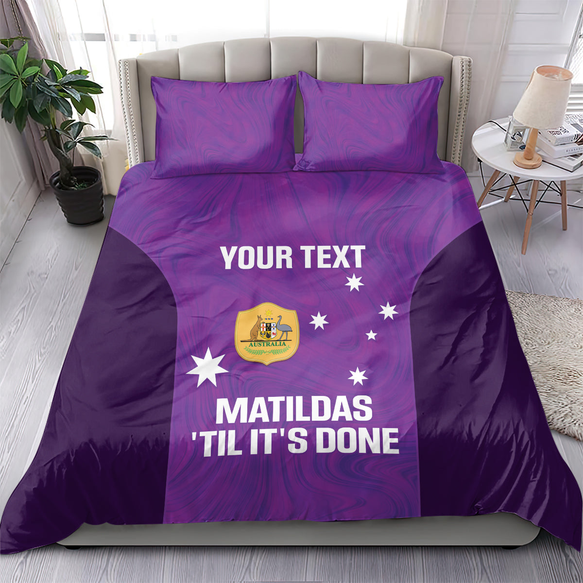 Custom Australia Soccer Bedding Set Matildas Go Champions - Purple - Vibe Hoodie Shop